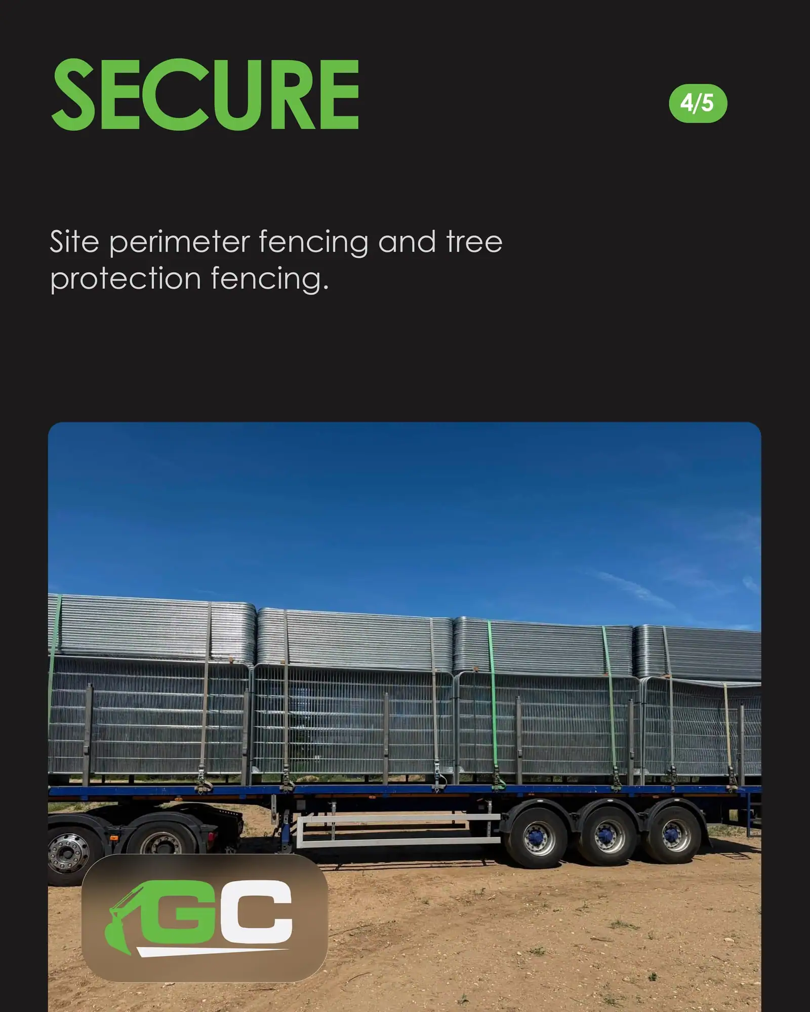 Secure slide: a lorry loaded with stacks of temporary site fencing panels